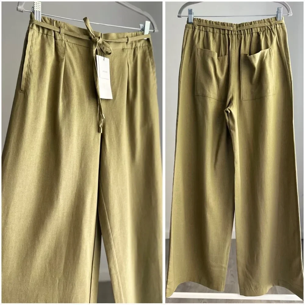 ZARA WIDE LEG LINEN PANTS WITH BELT